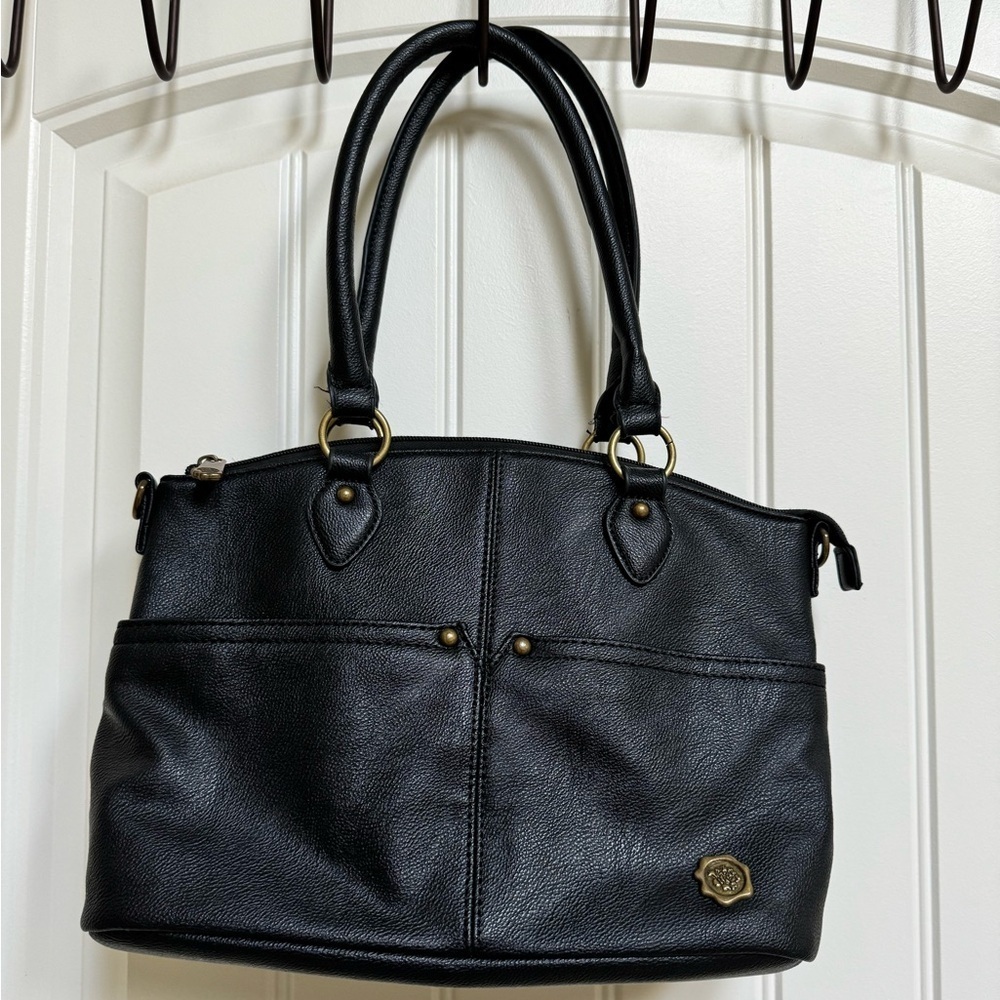 Fiorelli Black Vegan Leather Handbag with Detatchable Strap. 13” by 8.5” by 5”